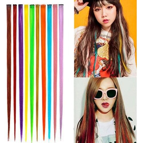 Womens Multi-Color Long Straight Synthetic Clip In Human Hair Extensions Piece