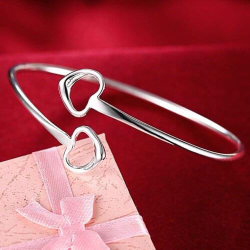 New Arrival 925 Sterling Silver Jewelry Heart-Shape Open Love Bracelets Bangles For Women Fashion Gifts