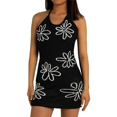 Women Halter Dress Chic Print Knitted Sexy Slim Fit Summer Clothing\tSleeveless Backless Mini Dresses Summer Streetwear 2021