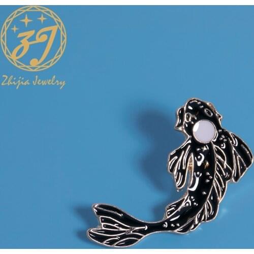 Zhijia Best Selling Fashion Personality Zinc Alloy Pin Brooch Jewelry Carp Goldfish Enamel pin Lapel Backpack Ladies Brooch