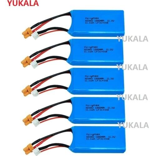 YUKALA 1-5pcs 11.1V 1000mAh Lipo Battery 603462 /USB charger For XK X450 FPV RC Drone Spare Parts