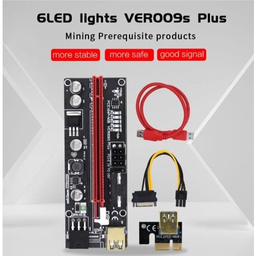 10PCS Riser PCIE x16 009S Plus Super Graphics Card Extension Cable PCIE Riser for Video Card Mining PCI Express Card 6 LED Light