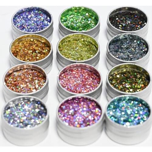 12Jar/Set Nail Art Powder Dust Shiny Nail Glitter,Diamond Chunky Glitter Powder,Nail Glitter (Metal Pot) Crystal Diamond Powder