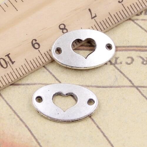 20pcs Heart Connector 13x20mm Tibetan Bronze Silver Color Pendants Antique Jewelry Making DIY Handmade Craft