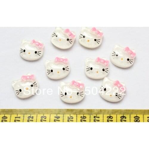 200pcs Glitter Pink Bow Kitty Kawaii Cabochons for DIY Cell Phone Decor, Hair Accessories 2cm