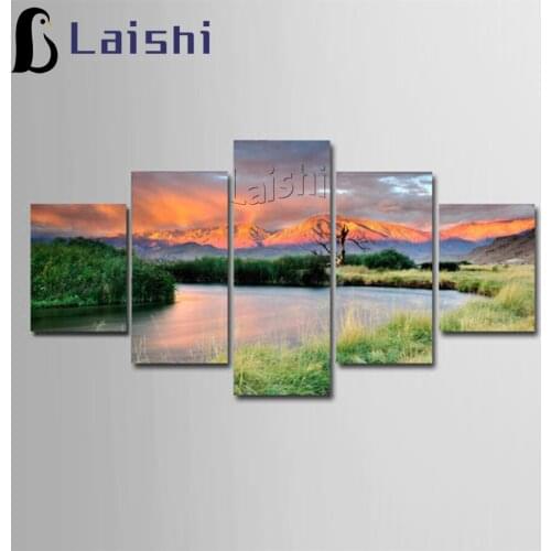 5pcs diamond painting cross stitch Sunset nature landscape forest glacier craft square drill full diamond embroidery decoration