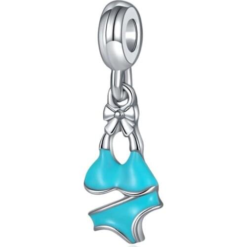 5PCS Wholesale New Beach Alloy Beads Blue Enamel Sexy Bikini Pendants Fit Original Bracelet Necklaces Women DIY Jewelry Making