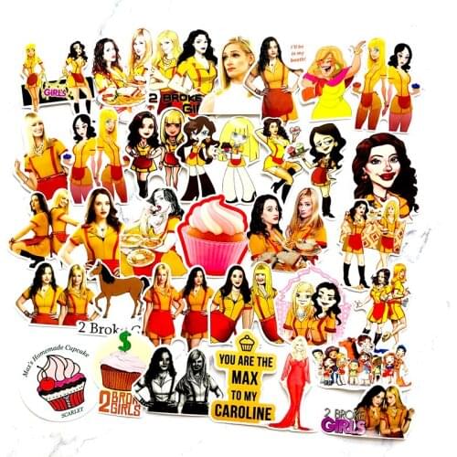 50pcs TV Series 2 Broke Girls Cartoon Stickers For Luggage Car Laptop Notebook Decal Fridge Toy Skateboard Sticker