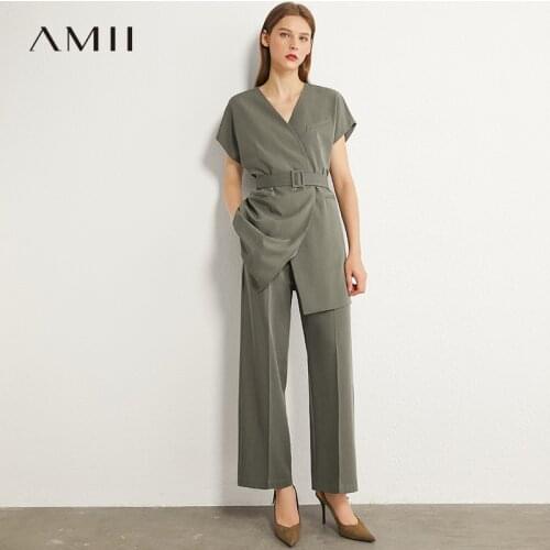 AMII Minimalism Autumn Vest Set Fashion Double breasted Solid Women Vest Causal High Waist Loose Female Pants 12070245