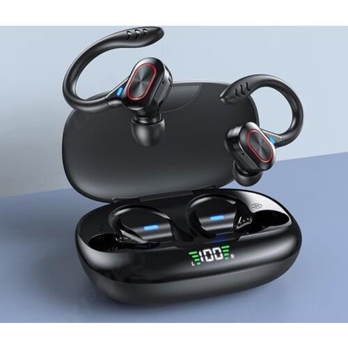 Mini Wireless Headphones With Microphones Sport Ear Hook LED Display Earphone Bluetooth HiFi Stereo Earbuds Waterproof Headsets