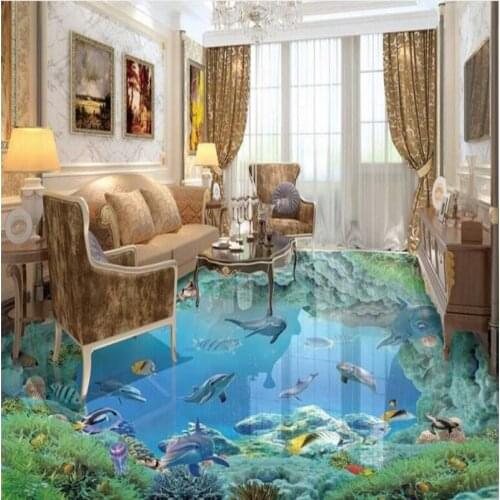 Beibehang Large custom flooring stickers 10 meters high water underwater world 3D waterproof slippery thick floor decoration
