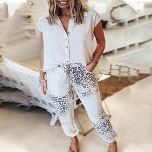 Spring And Summer Trousers Womens Fashion New Leopard Print Stitching Printed Elastic Band Leisure Seaside Holiday Foot Pants