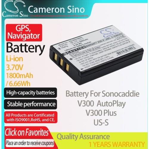 CameronSino Battery for Sonocaddie US-S fits Sonocaddie V300 AutoPlay V300 Plus GPS,Navigator battery 1800mAh 3.70V Li-ion Black