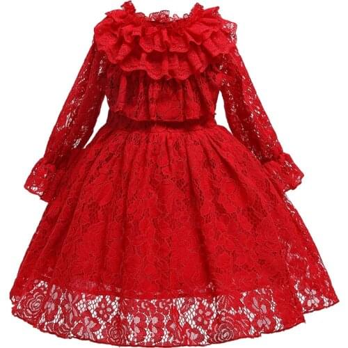 Childrens clothing Autumn lace long sleeve red dress for girls clothes elegant girls dress 3-10 years girls clothes