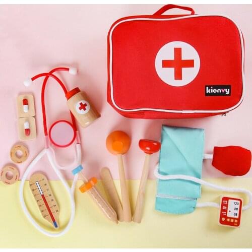 Childrens portable cloth bag medical kit set to simulate injections for boys and girls play house interactive wooden toys