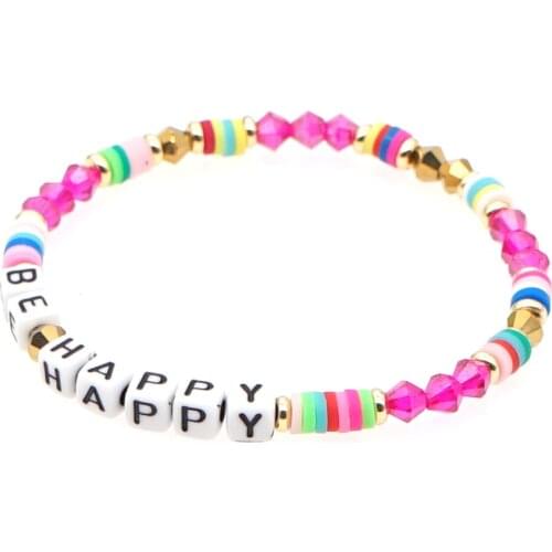 Go2boho Rainbow Crystal Bead Polymer Clay Heishi Disc Beads Bracelets Letter Bracelet Handmade Jewelry 2020 Wholesale