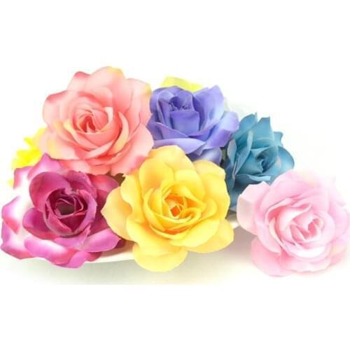 10pcs/lot Gradient Artificial Large Silk Rose Flower Heads For Home Wedding Decoration DIY Handmade Garland Craft Fake Flowers