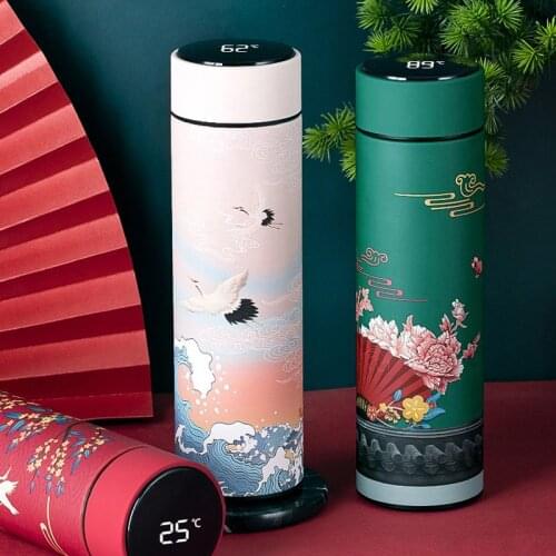 Insulated hot water bottle stainless steel tumbler travel coffee mug tea infuser bottle Chinese style smart water bottle