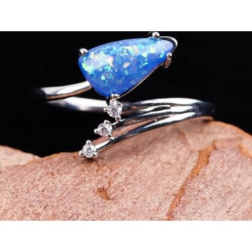 Exquisite Irregular Blue Stone Opal Rings for Women Creative Jewelry Silver Color Crystal Finger Ring Men Jewelry Party Gifts