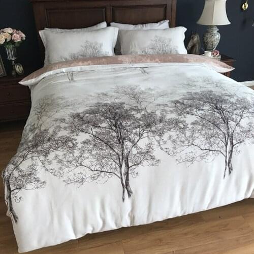 New 100% Cotton Sanding Printed Flower Bedding Set Wedding Bed Sheet set Duvet Cover Pillowcase Queen King 4pcs lovely tree