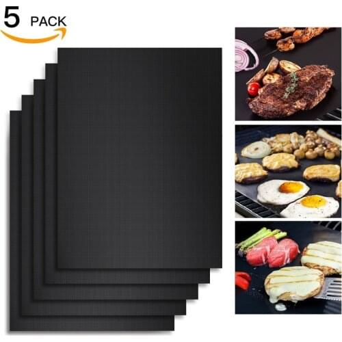 5pcs/Set 40CMX60CM Reusable BBQ Grill Mat Pad Sheet Hot Plate Portable Easy Clean Nonstick Bakeware Cooking Tool BBQ Accessories