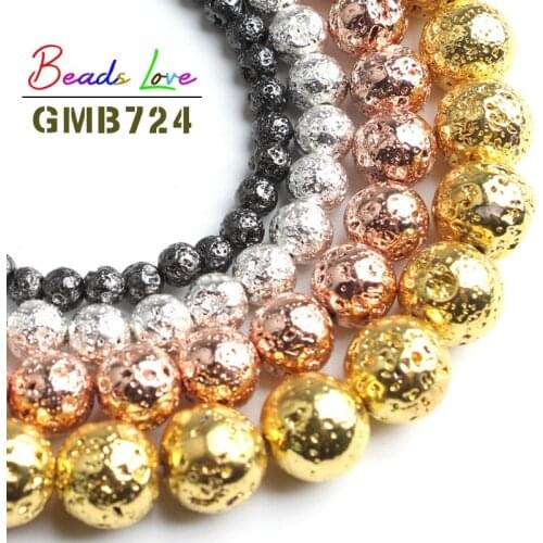 Wholesale Multicolor Plating Lava Stone volcanic rock Round Loose Beads for Jewelry Making DIY Bracelet Necklace 4 6 8 10mm 15