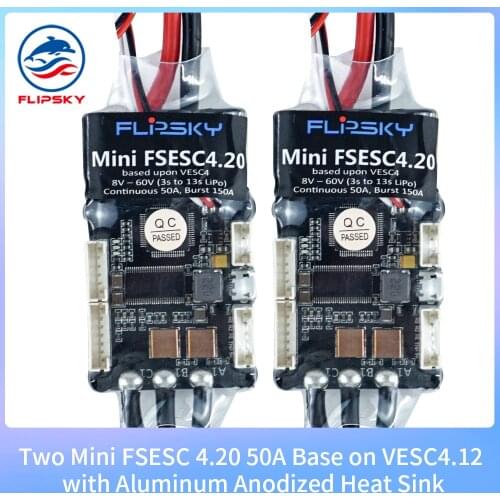 Two FSESC4.20 Mini for DIY Electric Skateboard Electronic Speed Controller Brushless ESC with Aluminum Heat Sink| Flipsky