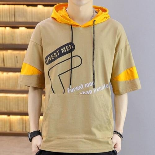 Letters Printed 2021 Summer New Men Cotton T-shirts Tees Tops Hooded collar Slim Fit 3 Color Short Sleeves Plus Size 3XL