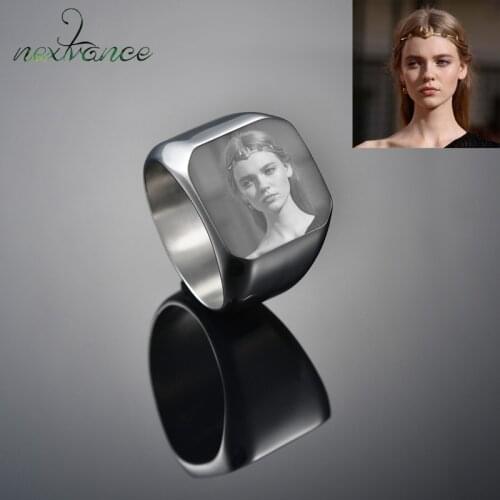Nextvance Customized Engrave Signet Ring Square Big Width Band Ring Name Photo Personalized Gift for Biker Jewelry Bague Homme