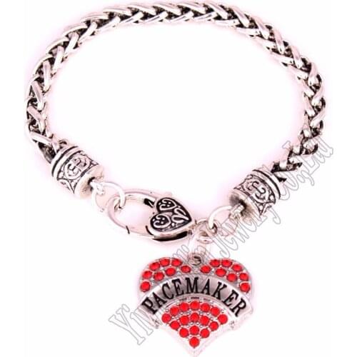 20CM length New Arrival rhodium plated zinc studded with crystals PACEMAKER heart pendant bracelet