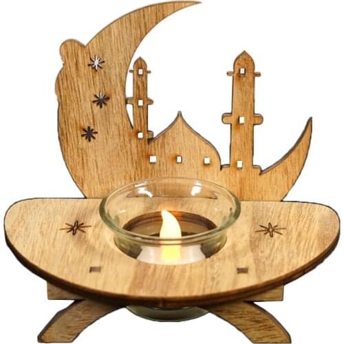 DIY Wood Eid Mubarak Moon LED Candlestick Light Wooden Decoration Ramadan Handicraft for Home Islam Muslim Event Party Dropship