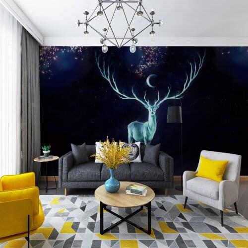 Custom wallpaper modern beautiful dream starry sky deer background wall - silk waterproof material