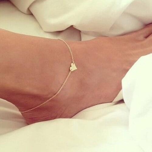 Simple style Heart charm Gold and Silver color plated Metal O Chain for Women Anklet Gift
