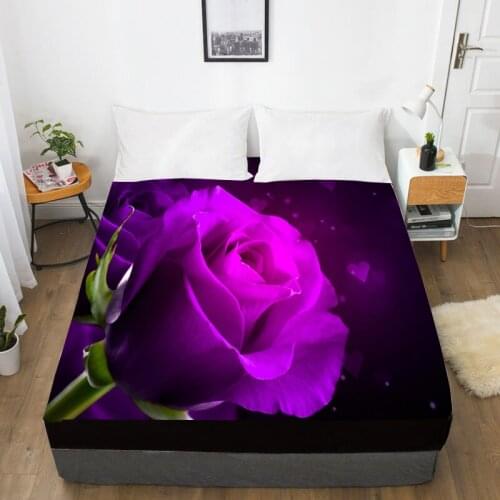 3D Custom Bed Sheet With Elastic,Fitted Sheet Queen/King,Rose Flower Luxury Mattress Cover, 200/150/160/180x200 printed bedsheet