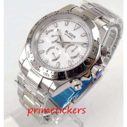 39mm white dial sapphire glass luxury automatic mens watch with date and week indicator function mental strap