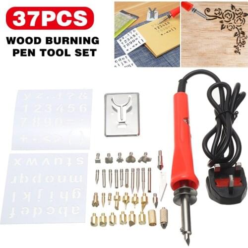 30W 110V-120V Wood Burning Pen Tool 37in1 Wood Carving Soldering Iron Kit Wood Pyrography Craft Pencil Welding Work