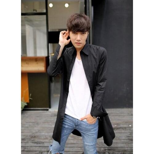 S-4XL ! 2016 Mens clothing Long design long-sleeve pure black and white shirt fashion plus size red plaid shirt singer costumes