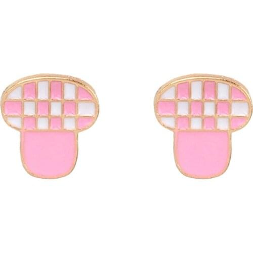 Y2K Jewelry Pink Plaid Mushroom Stud Earrings for Women Metal Vintage Cute Harajuku Fashion Earring Charm 90s Aesthetic Gifts