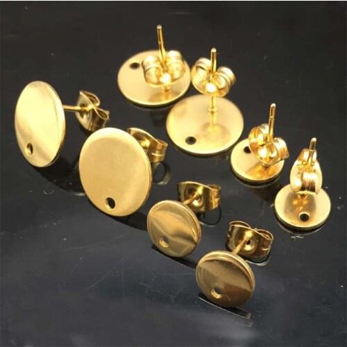 50pcs/lot Gold tone stainless steel earrings connector findings diy stud earring post with ring for jewelry making