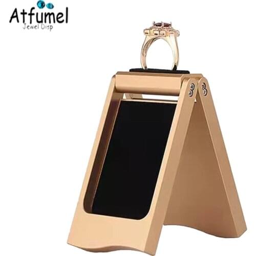 Luxury Foldable Metal Ring Jewelry Storage Box Creative Wedding Enagement Diamond Ring Box Gold Silver Propose Ring Gift Box