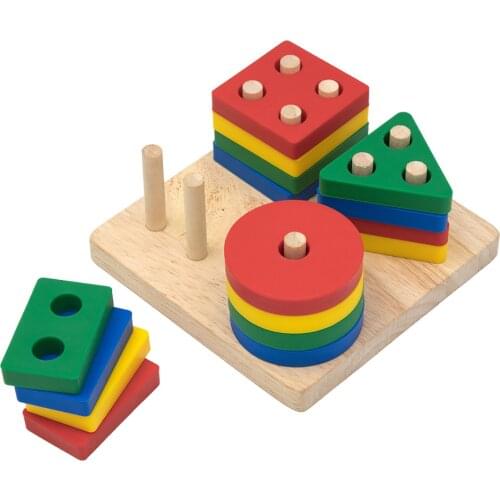 Silicone+Wooden Geometric Shape Imposition Building Soft Block Silicone Teether Jenga Building 3D Folding Educational Game Toy