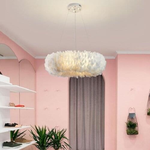 50cm Nordic bedroom lamp creative living room feather chandelier household feather lamp 20W