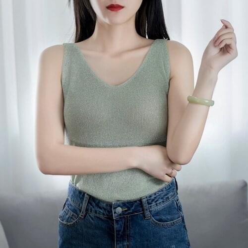 Bright Silk Sleeveless Knitted Camisole Womens V-Neck Pullover Bottoming Shirt Simple And Versatile Top