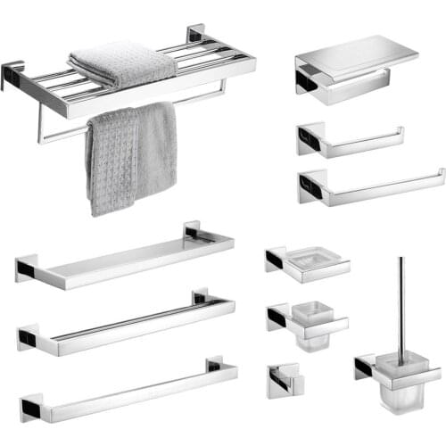 Mirror Stainless Steel Bathroom Hardware Set Towel Rack Toilet Paper Holder Towel Bar Hook Bathroom Accessories