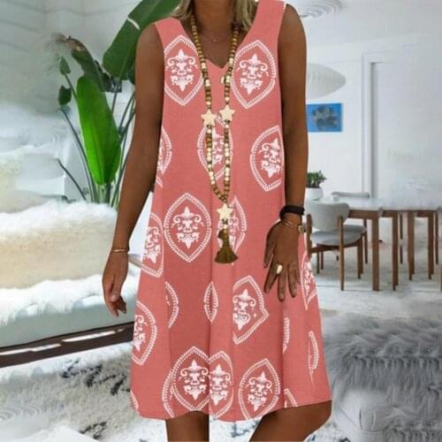 Large Size Womens Summer New Lace Stitching Printing Deep V-neck Sleeveless Dress