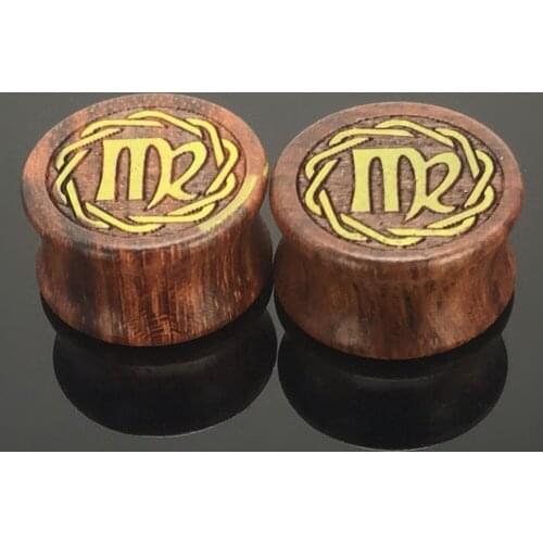 1pair fashion wood ear gauges plug earring Virgo constellation double flare saddle ear tunnel kit 8-20mm body piercing jewelry