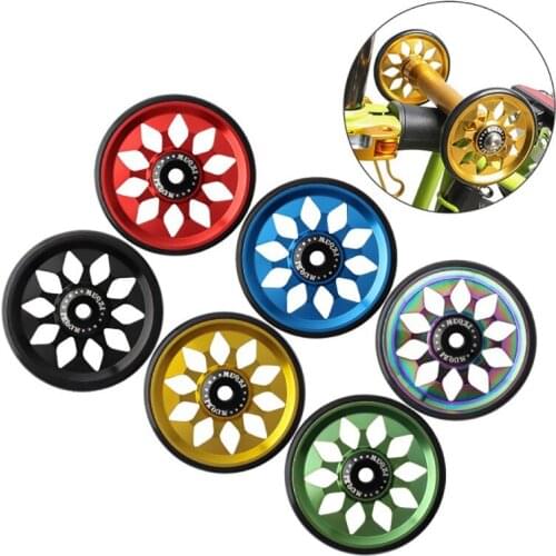 1 Pair Bicycle Push Assist Wheels 6 Colors Aluminum Alloy Super Lightweight Wheels + Titanium Bolts For Brompton 65g/set Useful
