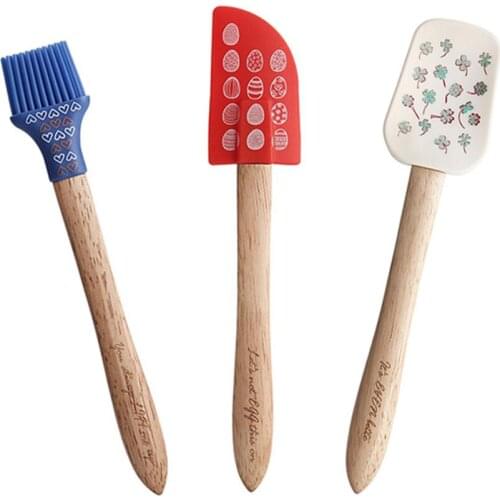 3PCS Baking Utensils Cream Spatula Silicone Spatula Set Heat Resistant Spatulas With Wooden Handles For Cooking Baking Mixing