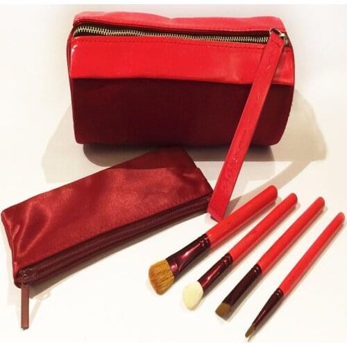 4 pcs Magic red Makeup Eyeshadow face Brushes Set cosmetics brushes+ Pouch Bag Makeup Brush Set with Red Zip-Up Case