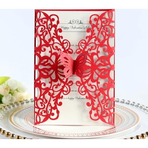 50 Piece/Lot) Red Ivory White Butterfly Custom Print Wedding Invitations With Envelope Party Favor Supplies Inviti Matrimonio